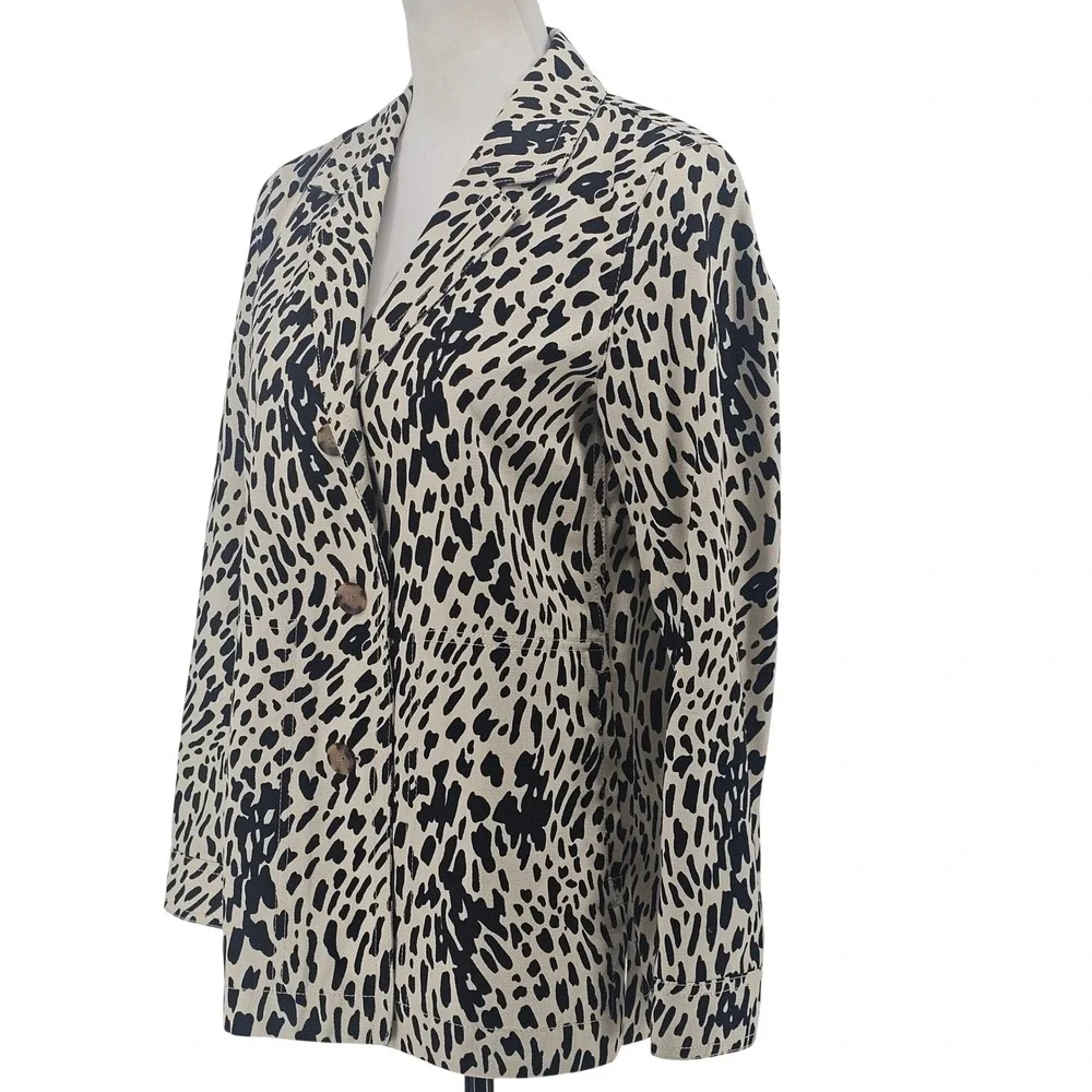 Lafayette 148 Blazer XS Cream Black Animal Print Safari Chic Contemporary Office